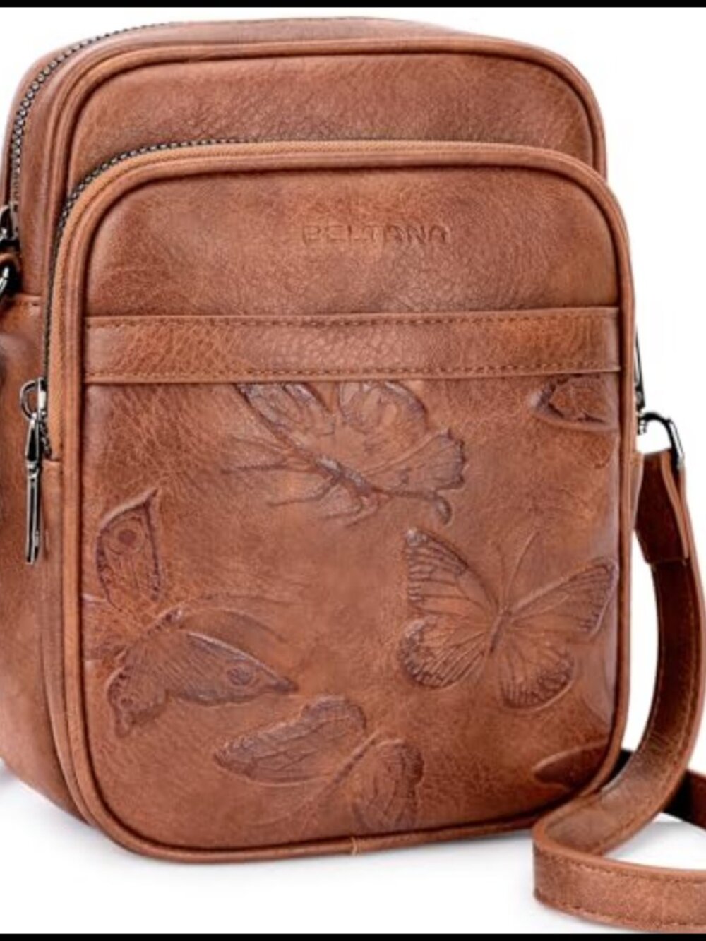 Small Crossbody Bag Vegan Leather RFID Cell Phone Purse Butterfly Embossed